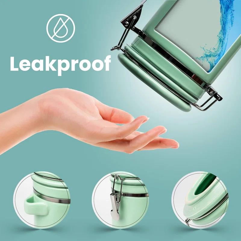 Home Intuition Home Intuition Ceramic Kitchen Canisters Set of 4 with Wooden Spoons Reusable Chalk Labels, Coffee, Tea (Turquoise)