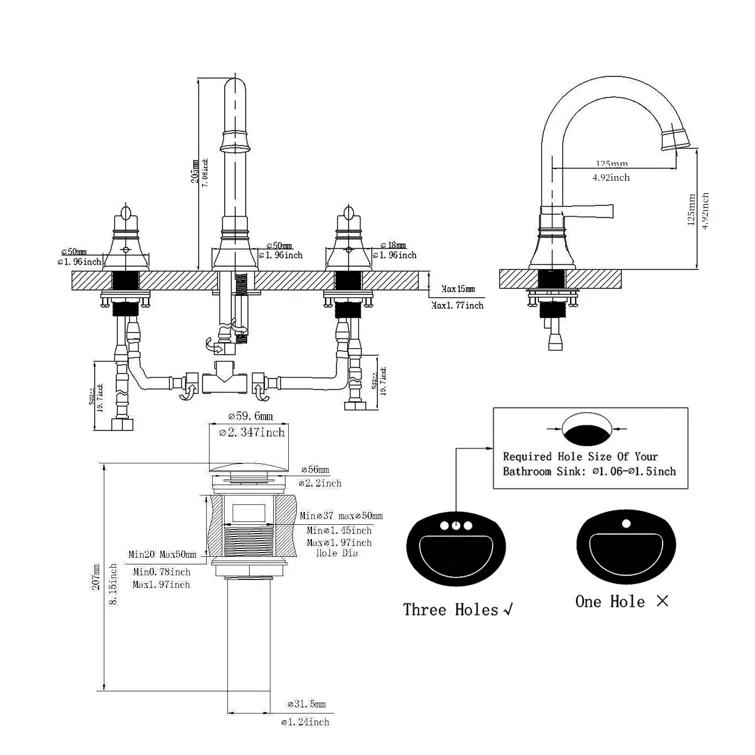 VIBRANTBATH Widespread 2-handle Bathroom Faucet with Drain Assembly 16443-N