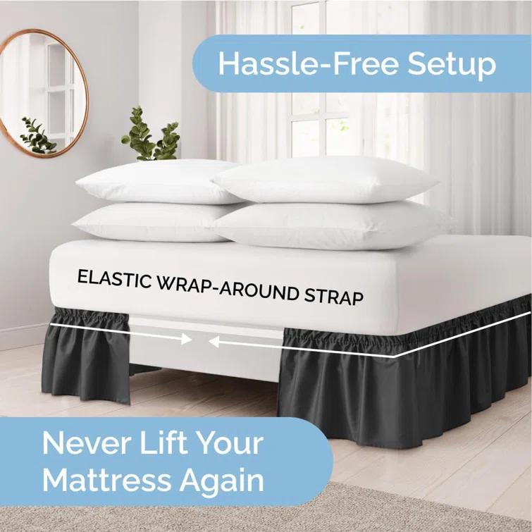 CGK Linens Ruffled Elastic Wrap Around Tailored Bed Skirt