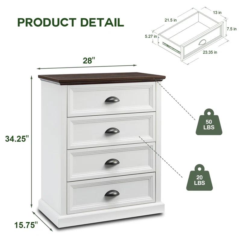 Winston Porter Nadra 4 Drawer Dresser for Bedroom, Chest of Drawers Organizer Storage, Farmhouse Wood Rustic Tall Dresser