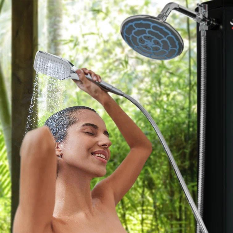 Outsunny Solar Powered Portable Plastic Freestanding Outdoor Shower with Detachable Shower Head and Footwash Spout