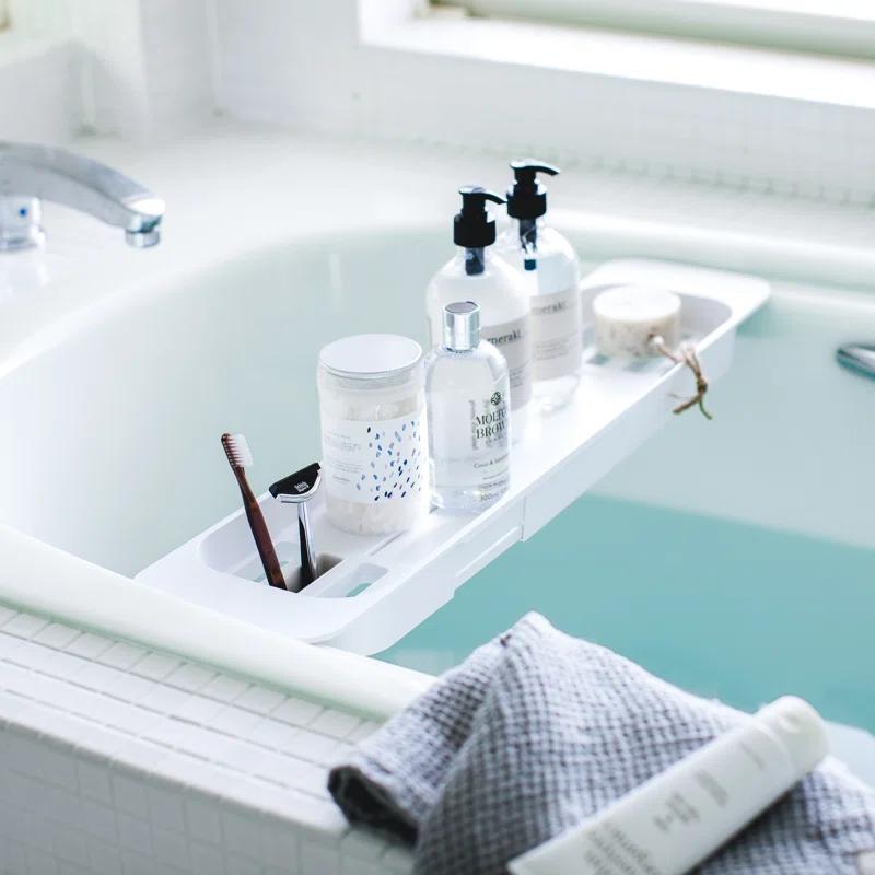 Yamazaki Home Tower Yamazaki Home Expandable Bathtub Caddy - Bathroom Tray Table Holder, 1.77" Height