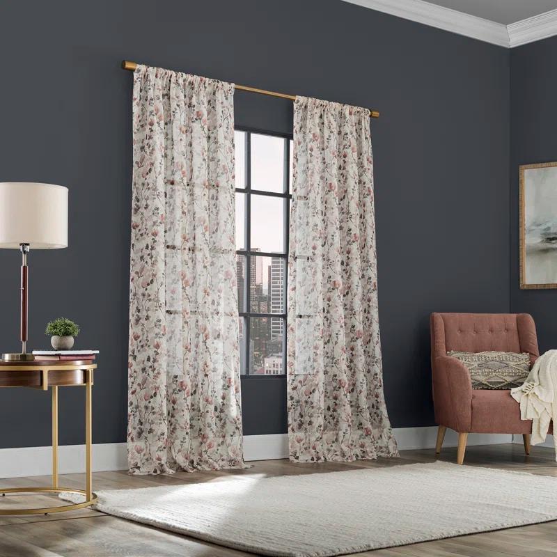 Scott Living Jessa Linen Blend Floral Semi-Sheer Rod Pocket Single Curtain Panel & Reviews | Wayfair