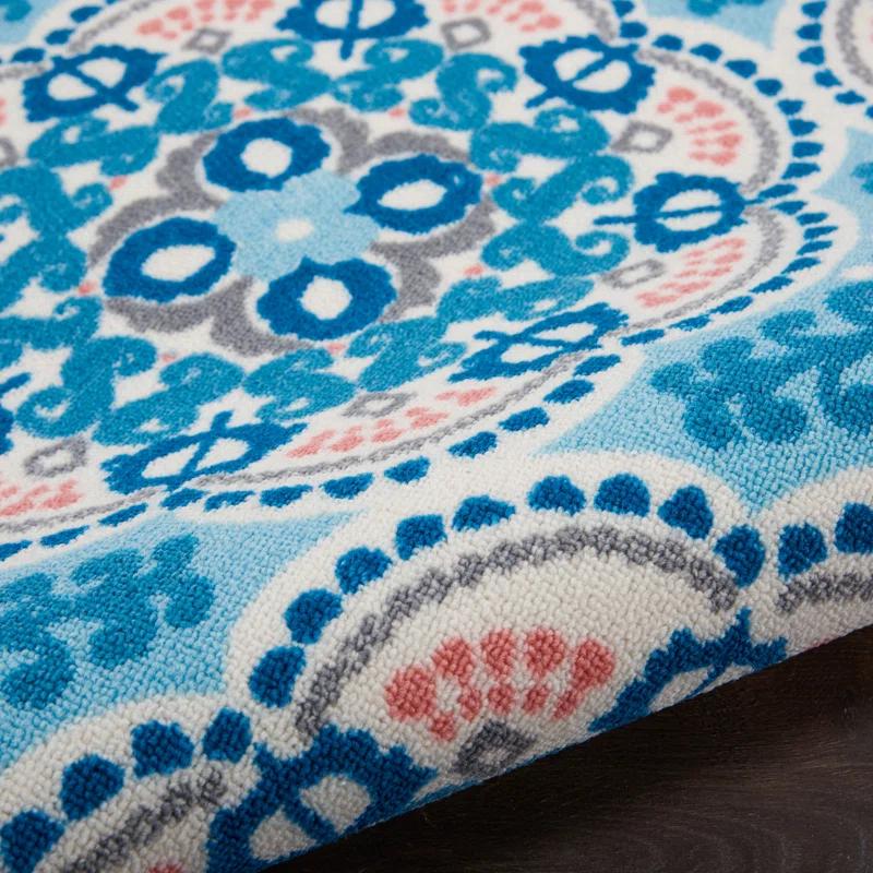 Floral Blue Outdoor Area Rug