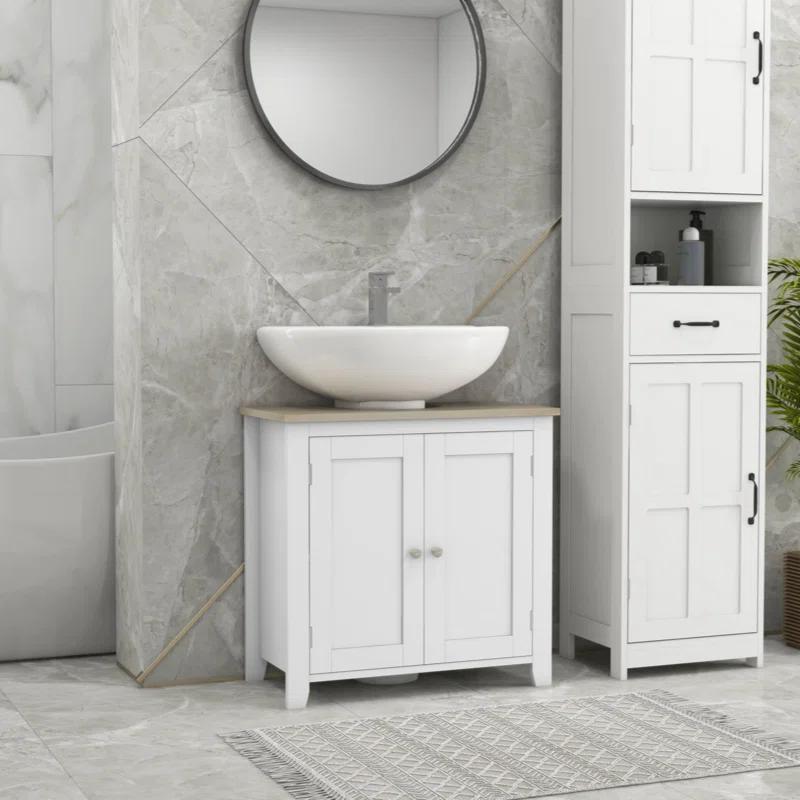 Myhomekeepers Kleankin Pedestal Sink Storage Cabinet with U-Shape And Adjustable Internal Shelf, White