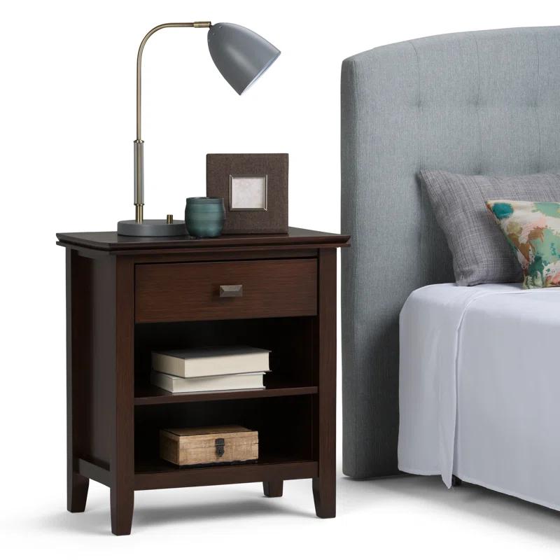 Simpli Home Artisan 24"W Solid Wood Nightstand with Drawer and Shelves