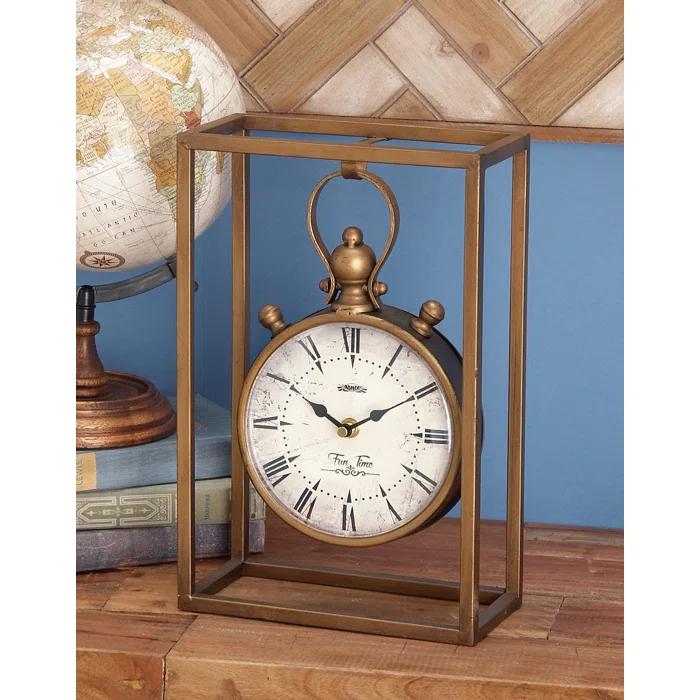 Alcott Hill® Canete Traditional Roman Numeral Metal Quartz Movement / Crystal Tabletop Clock in Brass