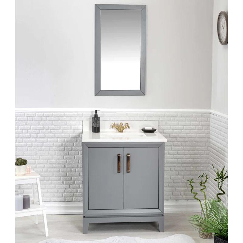 Adorn Vanity Fabia 30'' Free-standing Single Bathroom Vanity with Quartz Vanity Top & Mirror