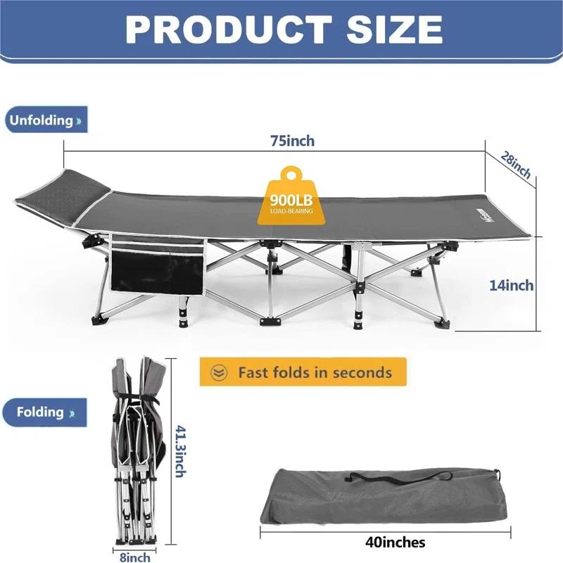 Himimi Portable Folding Camping Cot Sleeping Cot with Carry Bag and Mattress for Travel, Camping, Outdoor