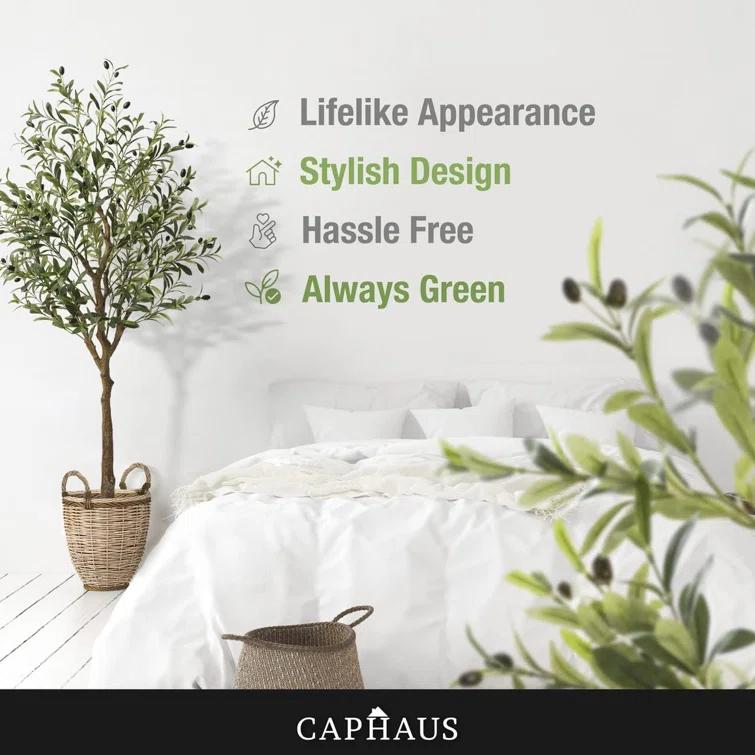 CAPHAUS CAPHAUS Artificial Olive Tree with Fruit, Fake Potted Topiary Tree with Dried Moss, 5 / 6 / 7 Feet