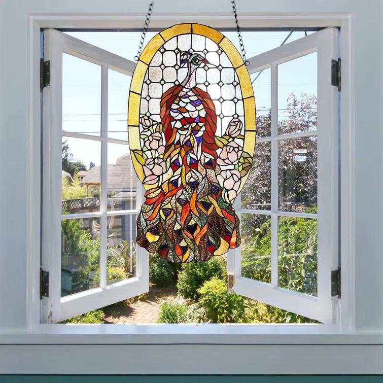 Fine Art Lighting Stained Glass Peacock Window Panel | Wayfair