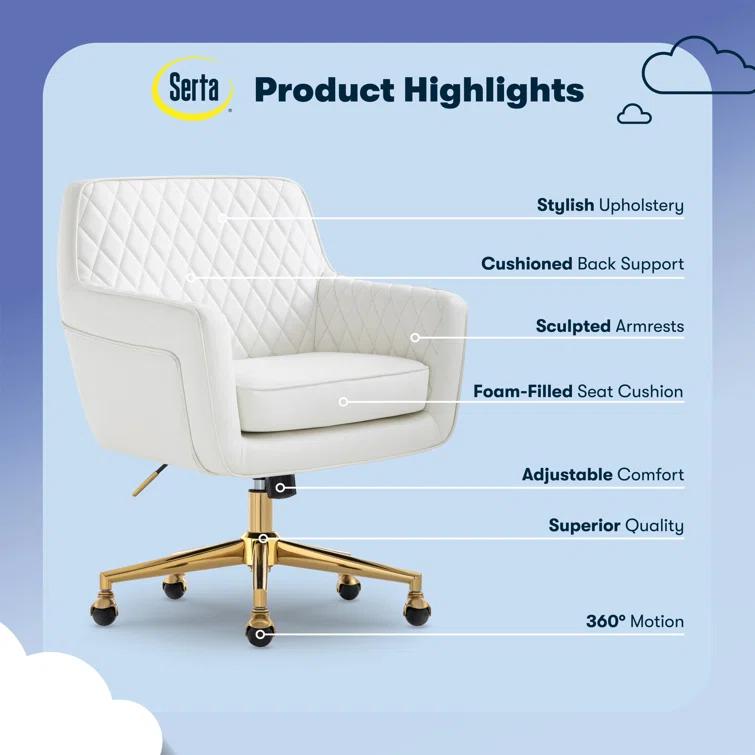 Serta Serta Ashleigh Modern Office Chair, Diamond-Tufted Design, Pocket Coil Cushion, Polished Swivel Base