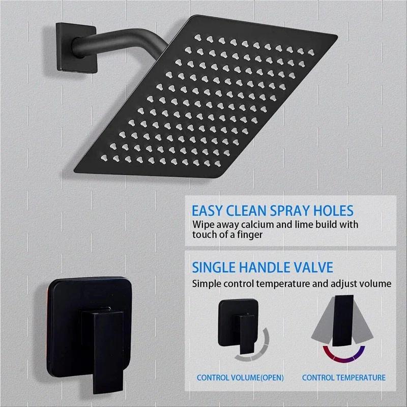 Matte Black Shower Faucet Set Bathroom Rain Shower System 8in Shower Head Combo