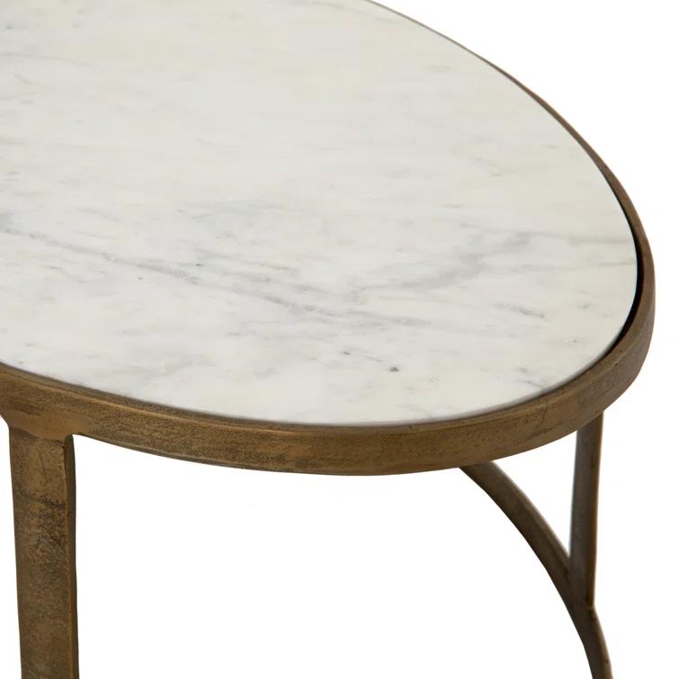 Gold and White Oval Marble Glass Nesting Coffee Table