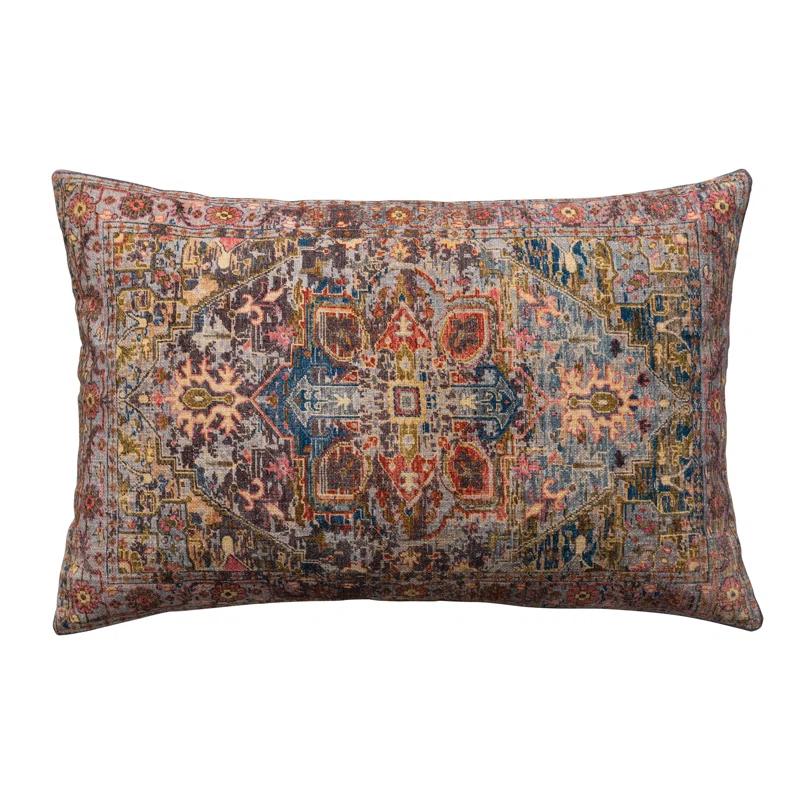 Creative Co-Op Artiste Cotton Printed Lumbar Pillow with Pattern and Chambray Back