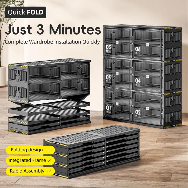 Rebrilliant 10 Tiers 40 Pairs Foldable Shoe Rack Organizer Fits Size 12, Large Shoe Cabinet With Magnetic Doors