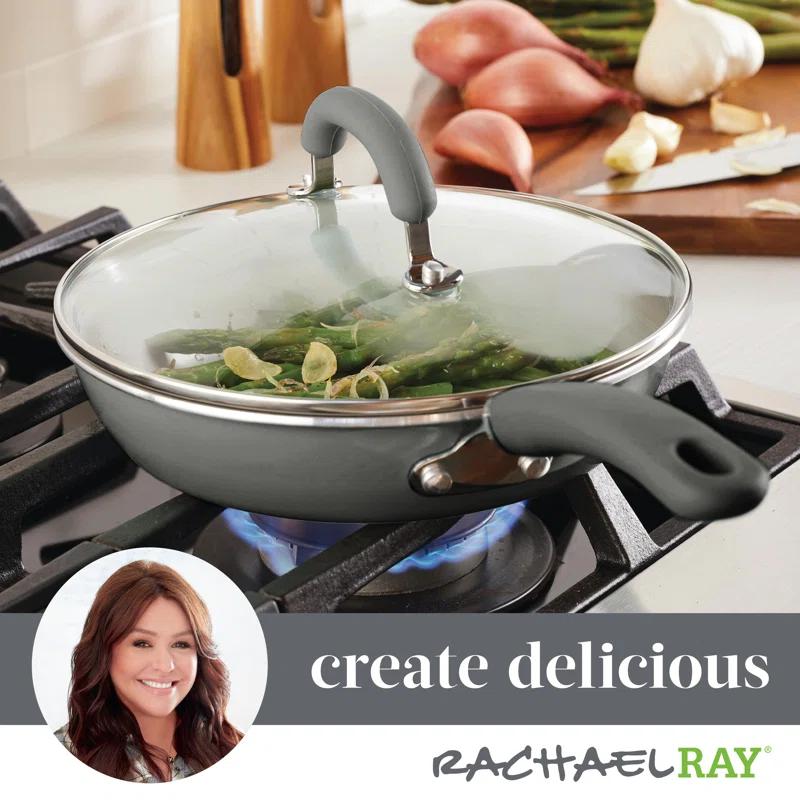 Rachael Ray Rachael Ray Create Delicious Nonstick Induction Deep Frying Pan / Skillet with Lid, 9.5 Inch