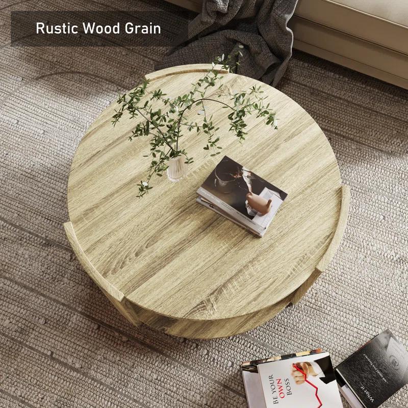 Ebern Designs Michaelee Round Coffee Table, 36" Rustic Modern Circle Coffee Tables with 2 Tier Storage Shelf, Cocktail Table for Living Room Apartment