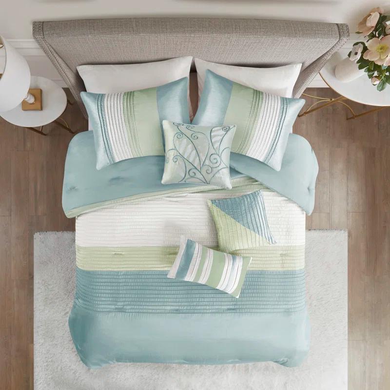 Madison Park Amherst 7 Piece Striped and Pleated Comforter Set