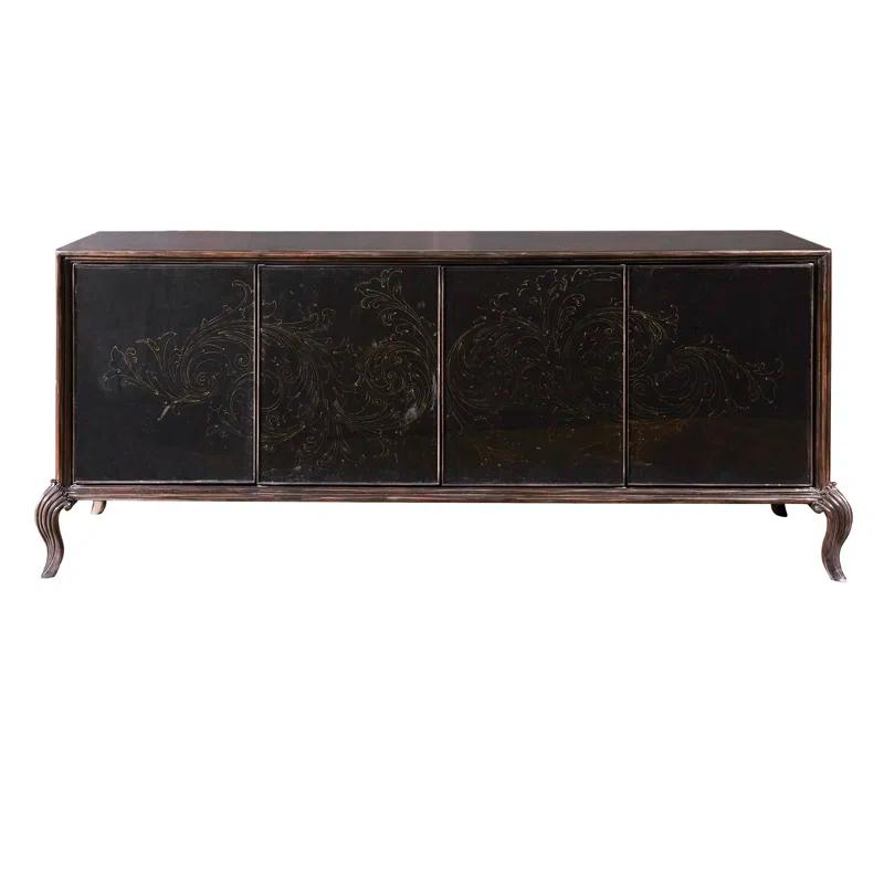 Media Credenza with Scroll Art Glass Doors & Cabriole Feet