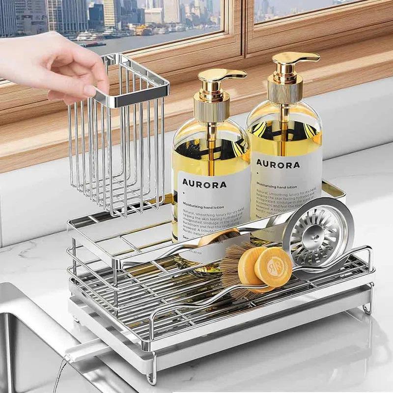 COAHAHA Rust Resistant Stainless Steel Sink Caddy - Large Capacity With Removable Brush Rack