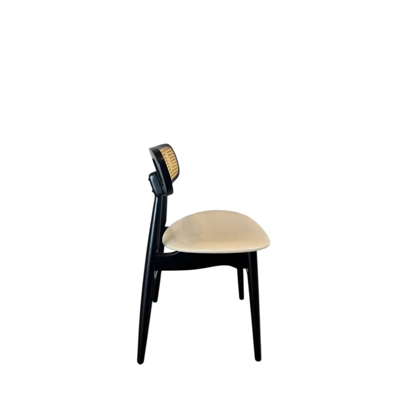 Bayou Breeze Set of 2 Black Wood Dining Chairs with Rattan Backrest (Set of 2)