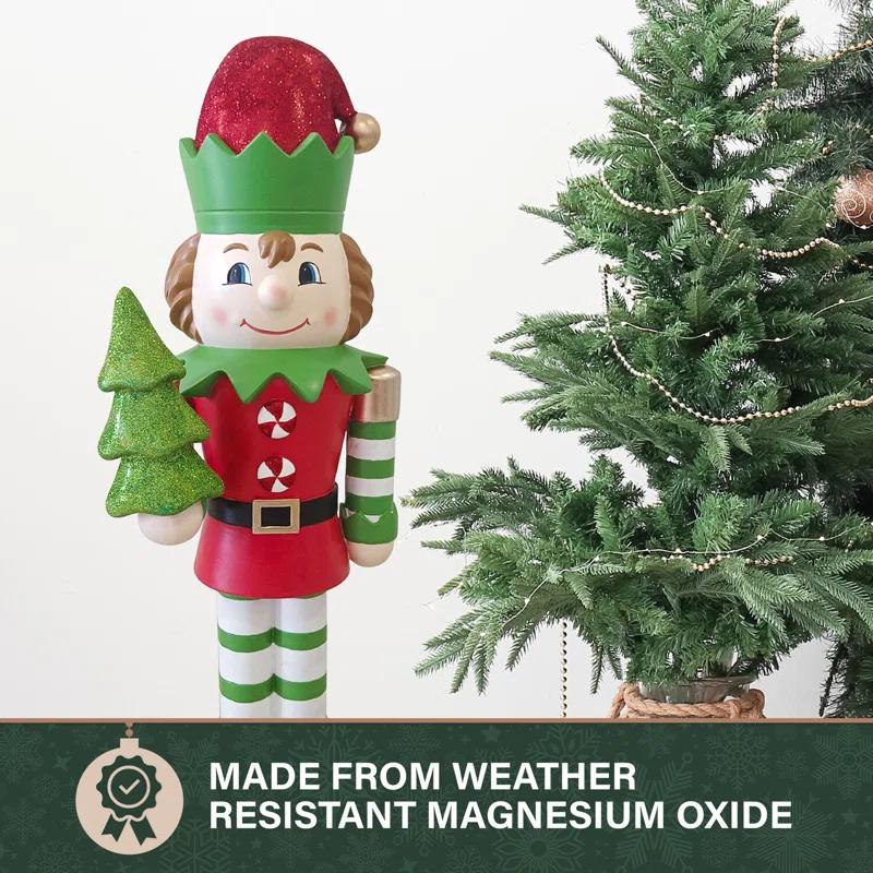 Fraser Hill Farm 48-inch Elf Nutcracker Figurine Holding Tree in Red/Green