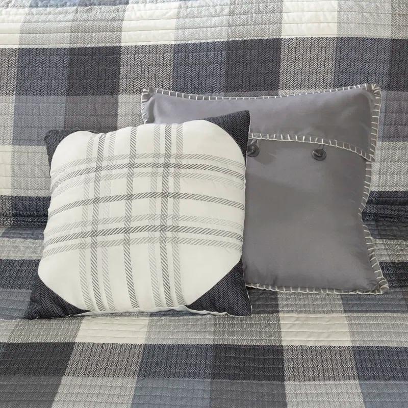 Madison Park Ridge 6 Piece Printed Herringbone Quilt Set with Throw Pillows