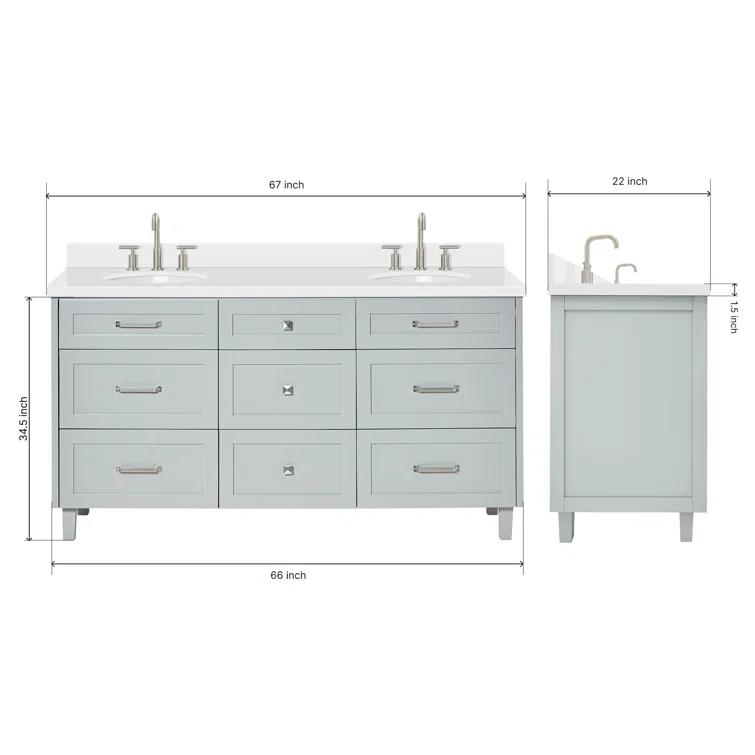 Ariel Bath Ariel Monrow 67 Inch Double Oval Sink Bathroom Vanity With Pure White Quartz Countertop