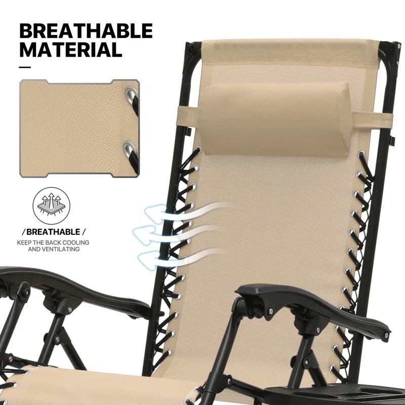 Arlmont & Co. Zero Gravity Chairs Recliners Outdoor Adjustable Foldable Reclining Lounge Chairs with Cup Holder (Set of 2)