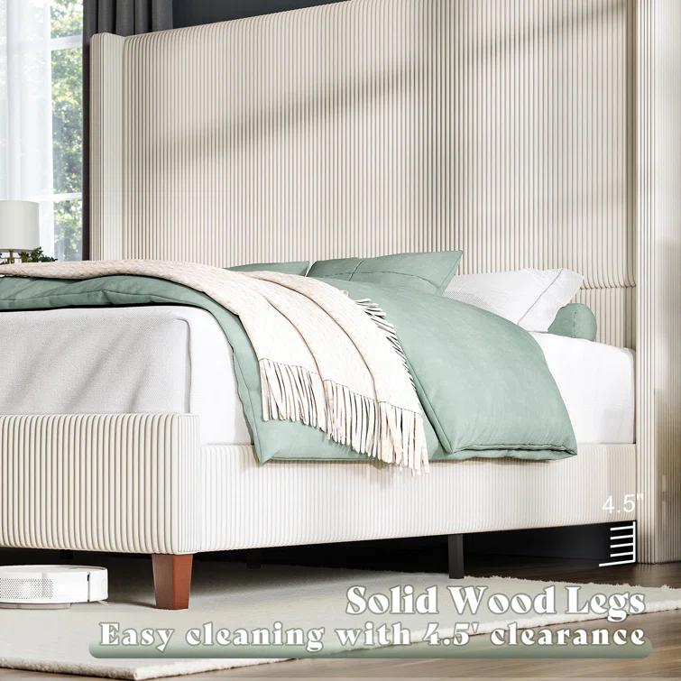 Willa Arlo™ Interiors Dunwoody Upholstered Wingback Queen Size Platform Bed,Cream