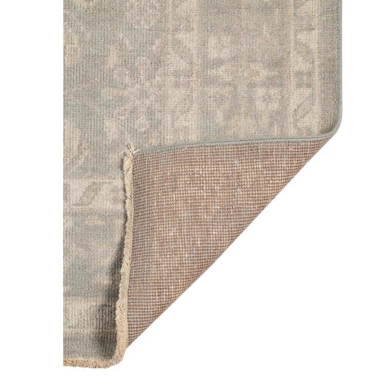 Ainsley Taupe and Light Blue Hand-Knotted Wool-Viscose Rug with Fringe