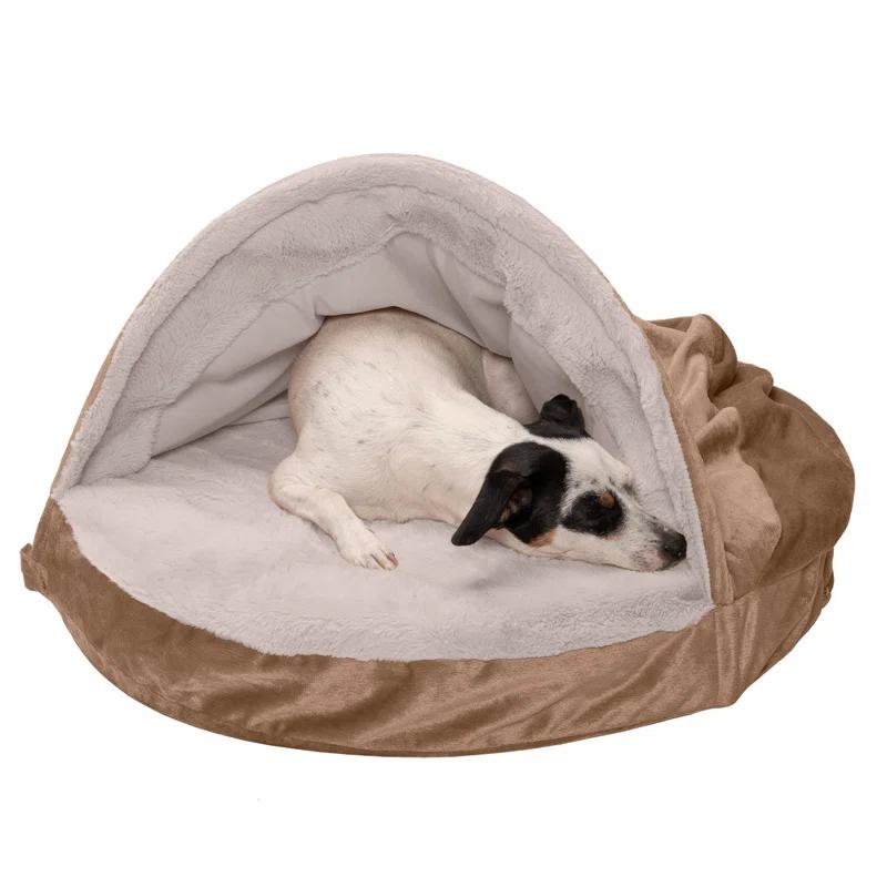 FurHaven Faux Sheepskin Round Hooded Orthopedic Dog Bed