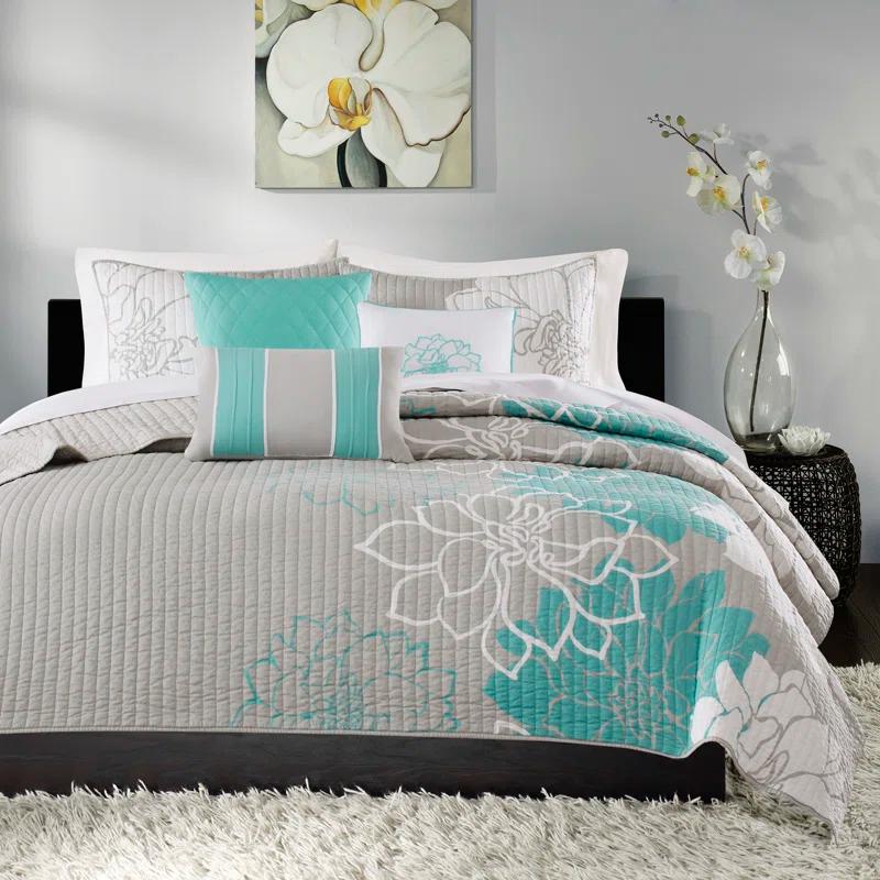 Madison Park Lola Floral 6 Piece Reversible Cotton Quilt Set