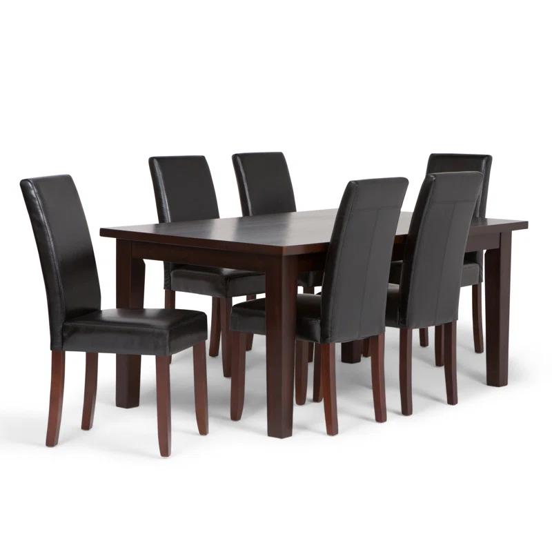 Simpli Home Acadian 7-Piece Dining Set with Solid Hardwood Table and 6 High-Back Upholstered Chairs