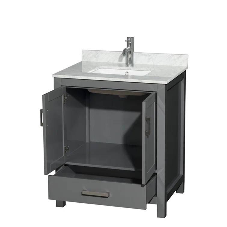 Wyndham Collection Sheffield 30" Freestanding Single Bathroom Vanity with Marble Top