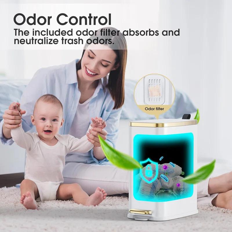 X－MAX FURNITURE Small Bathroom Trash Can With Lid Soft Close-5L/1.3 Gal Slim Garbage Can-Metal Step Wastebasket-Rectangle Narrow Waste Bin For Office, Bedroom, Toilet, Live Room-White