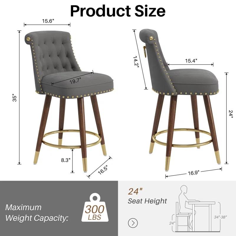 Everly Quinn Claymont Swivel 24 inch Counter Height Stools  (Set of 2) Upholstered Bar Stools with Back