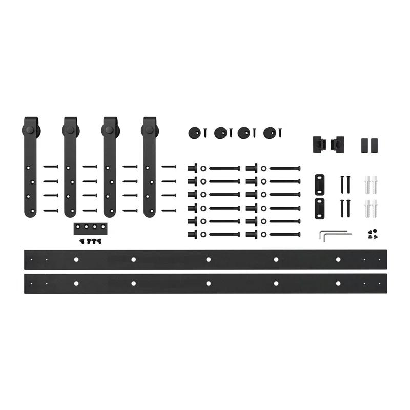 American Pro Decor 8 ft Solid Steel Mini Sliding Rolling Barn Door Hardware Kit for Double Wood Doors (2-Piece)
