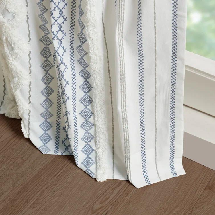INK+IVY Imani Cotton Printed Boho Single Curtain Panel with Chenille Stripe and Lining