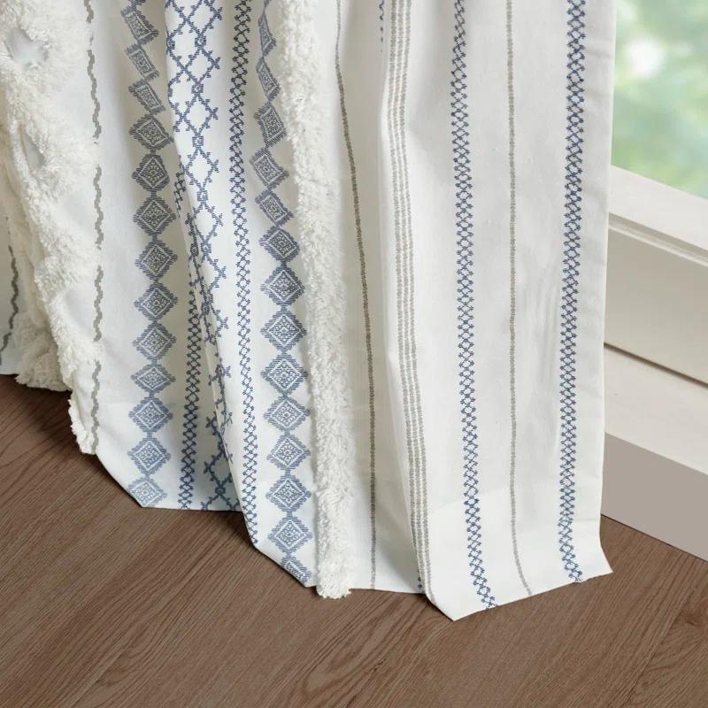 INK+IVY Imani Cotton Printed Boho Single Curtain Panel with Chenille Stripe and Lining