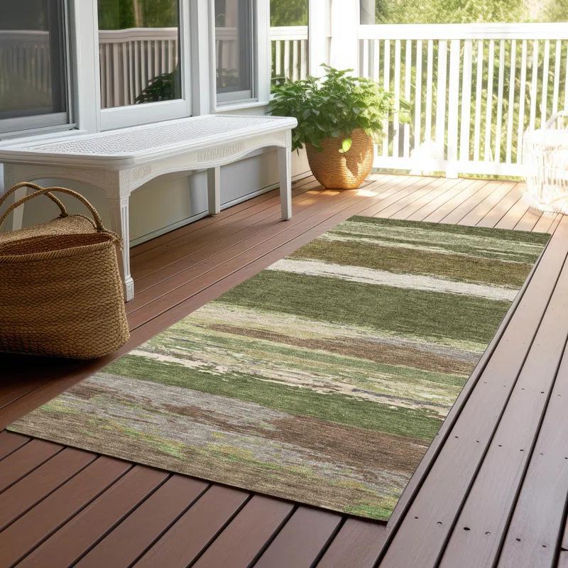 Machine Washable Indoor/Outdoor Chantille ACN1284 Olive Rug
