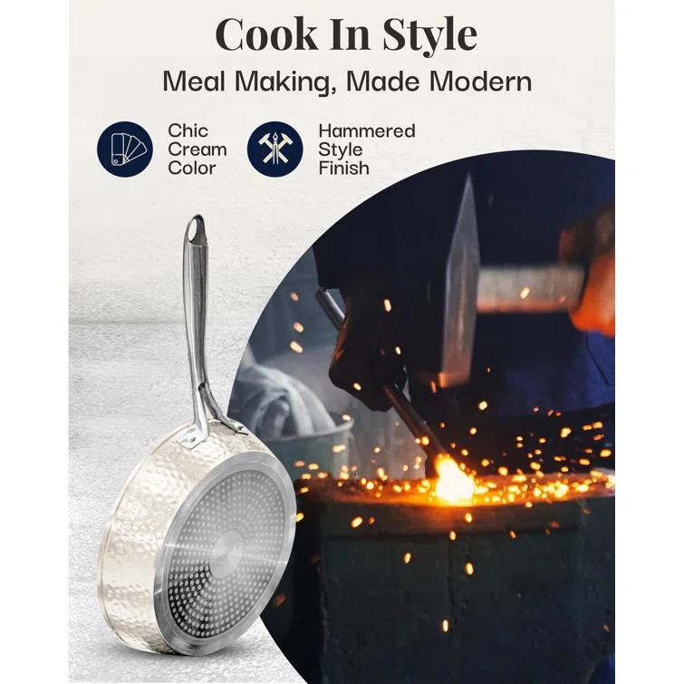 Gotham Steel Gotham Steel Hammered Cream 15 Piece Ultra Ceramic Nonstick Cookware Set With Bakeware