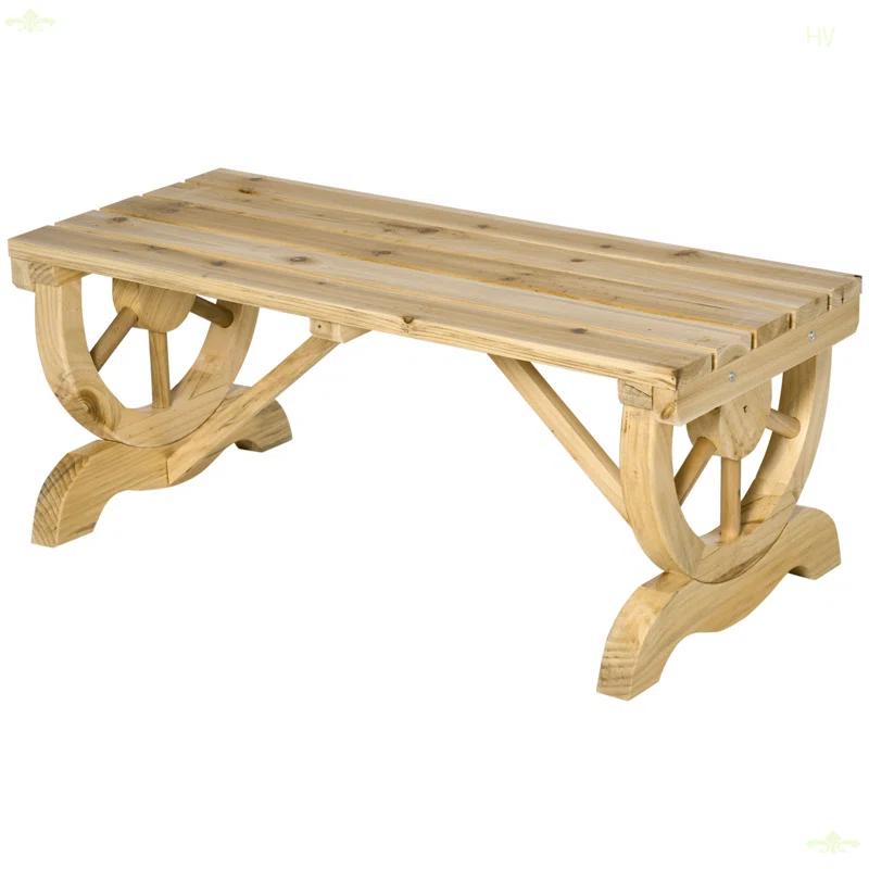 Millwood Pines Outdoor Wagon Wheel Porch Bench For Backyard Garden
