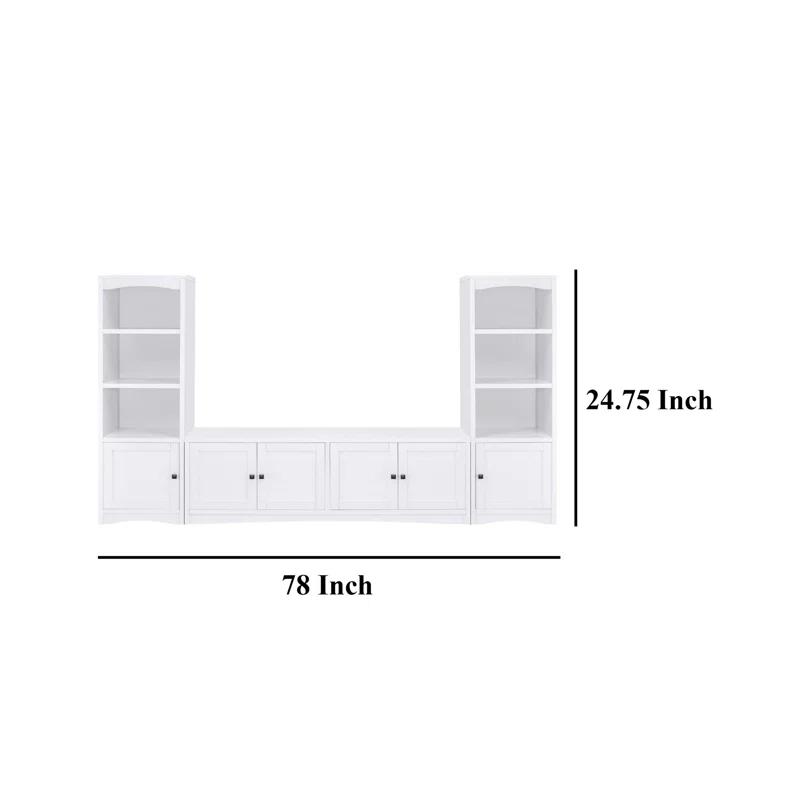 Benjara Donna 3Pc TV Stand Wall Unit With 2 Media Towers, White, 78 Inch