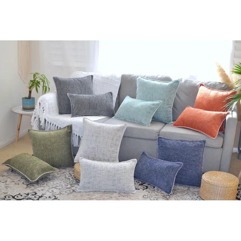 Oveesha Soft Chenille Throw Pillow Covers With Stitched Edge (Set of 2)