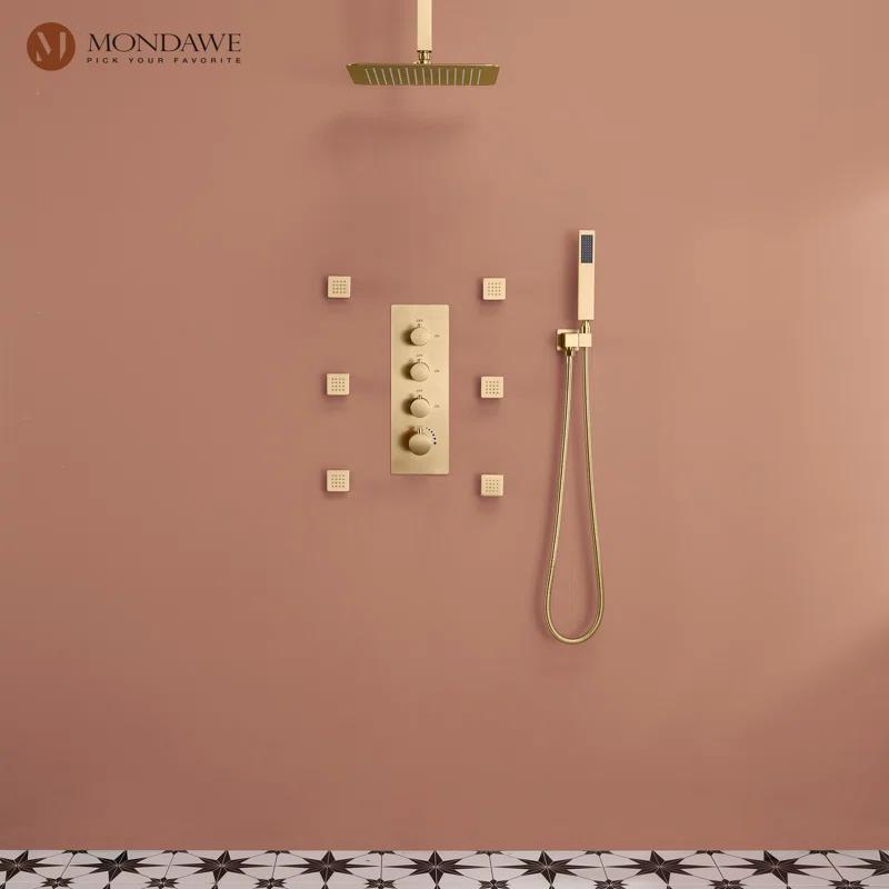 mondawe WF6310-12BG Herathena 3 Functions Ceiling Mounted Luxury Shower System with 6 Body Jets (Rough-in Valve Included)