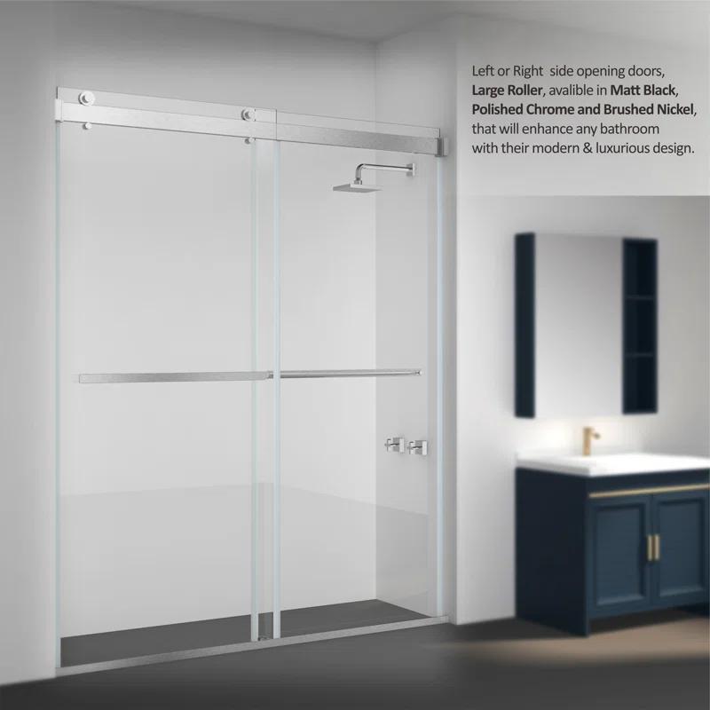 48" W x 35.8” D x 76" H Frameless Rectangle Sliding Shower Enclosure with Towel Bar