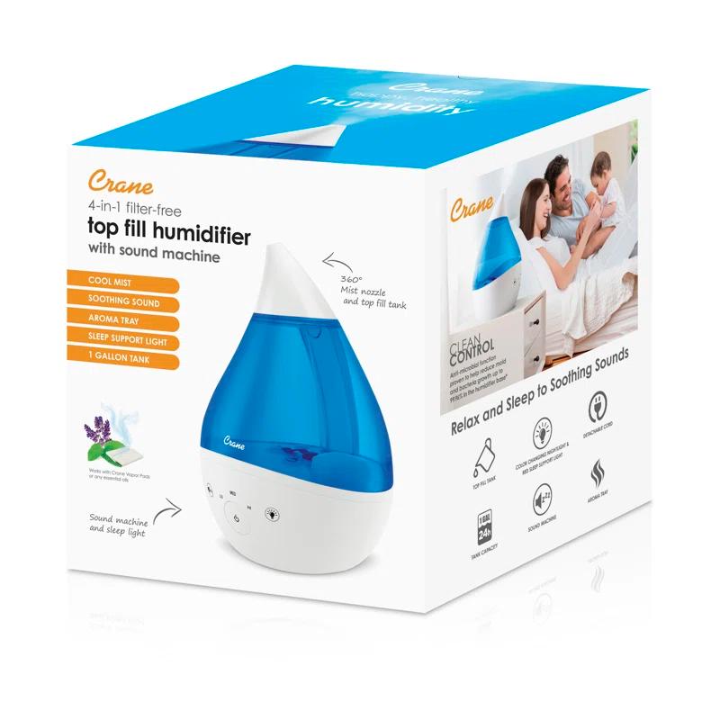 Crane USA Drop 2.0 , 4-in-1 Cool-Mist Humidifier with Aroma Tray & Sound Machine