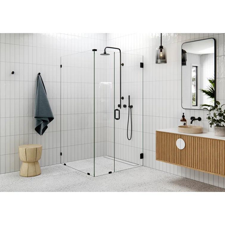 Glass Warehouse Illume 42 in. x 38 in. x 78 in. 90-degree Fully Frameless Wall Hinged Glass Shower Enclosure 90-WH-42-38-MB